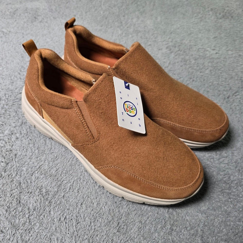 Tiosebon Mens 11.5 Loafer Slip On Sneaker Brown 22013 Comfort Soft Felt Shoes